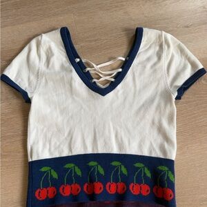 BDG Graphic Lace-Up Short Sleeve Sweater